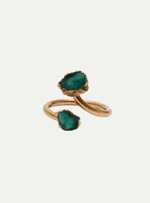 ANILLO CURVO DOS ESMERALDAS - Lena Joyas